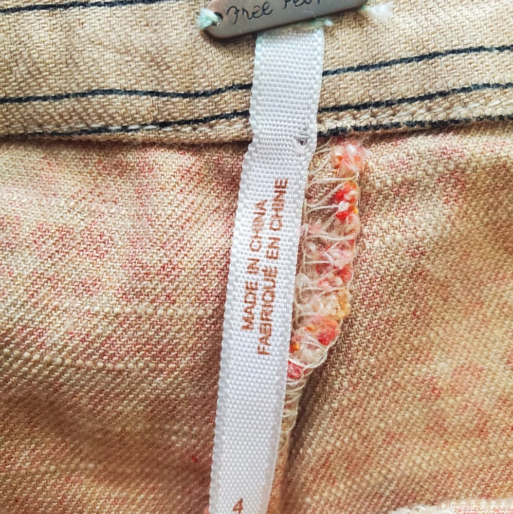 FREE PEOPLE ORANGE/CREAM MAYAN‎ LINEN SHORTS..SZ 4
